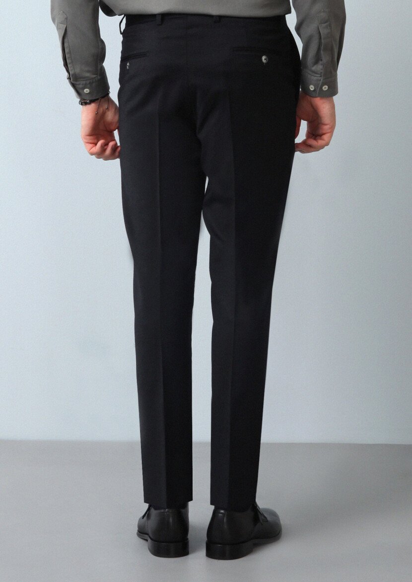 Black Weaving Regular Fit Classical 100% Wool Trousers - 5