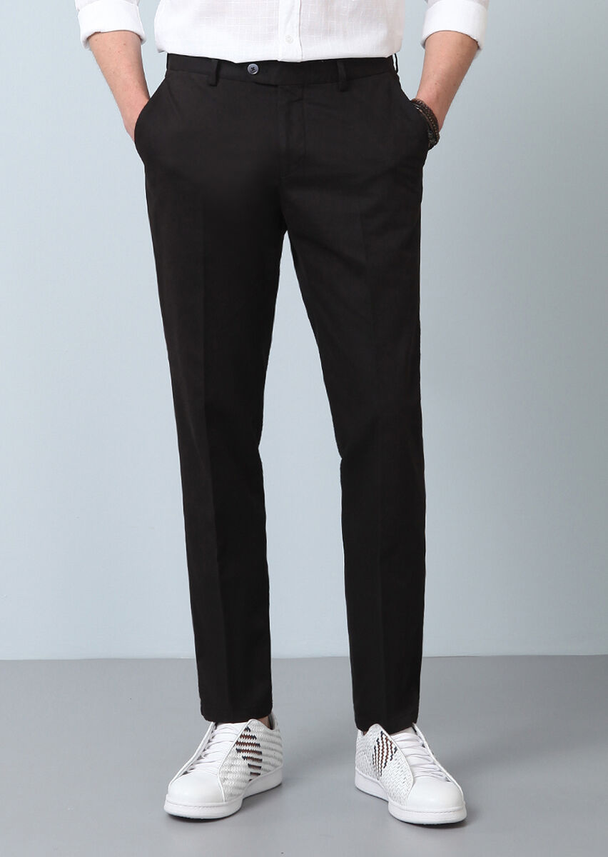 Black Weaving Regular Fit Smart Casual Cotton Blended Trousers - 2