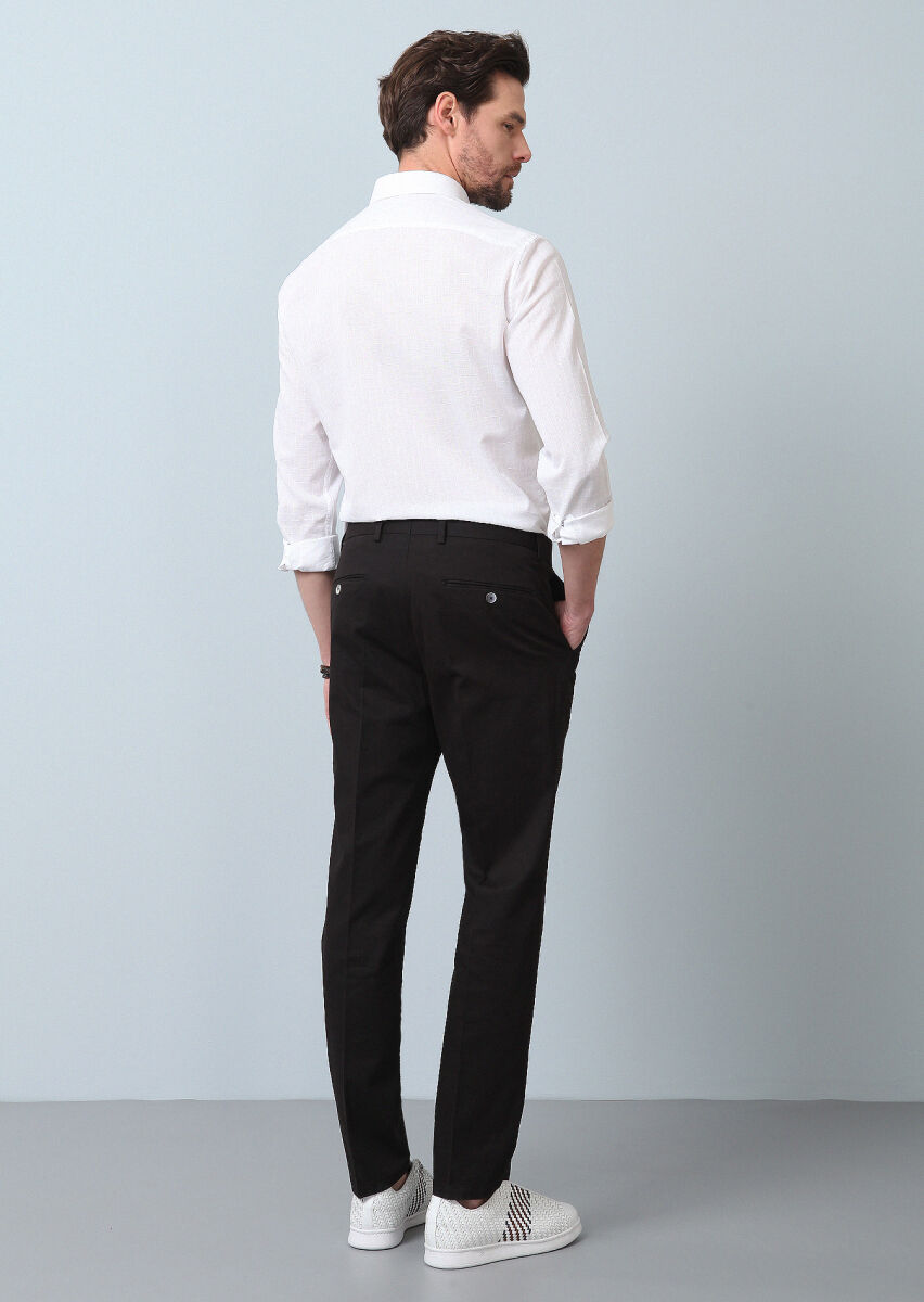 Black Weaving Regular Fit Smart Casual Cotton Blended Trousers - 4