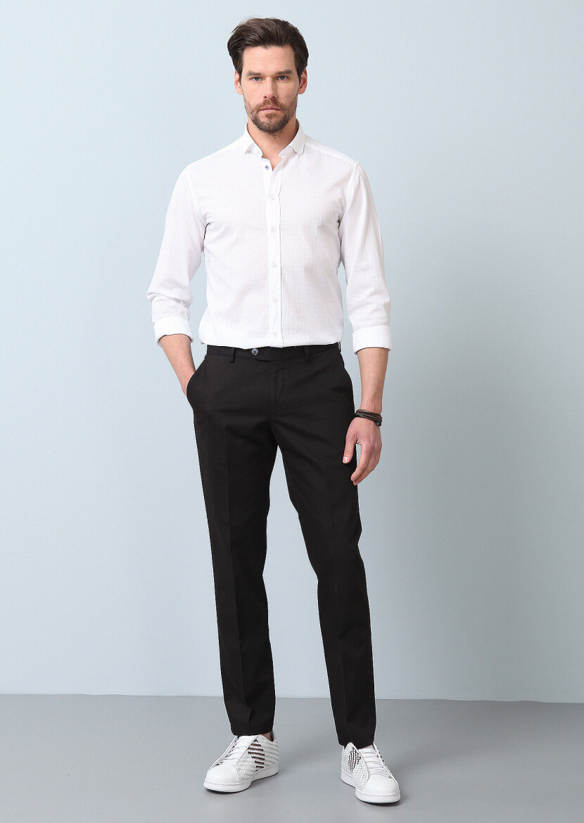 Black Weaving Regular Fit Smart Casual Cotton Blended Trousers 