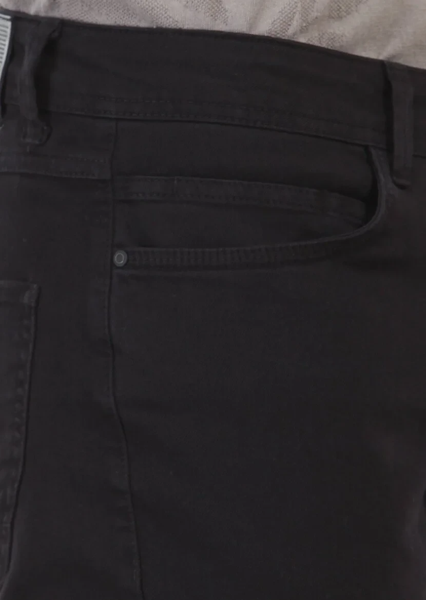 Black Weaving Slim Fit Casual Cotton Blended Trousers - 4