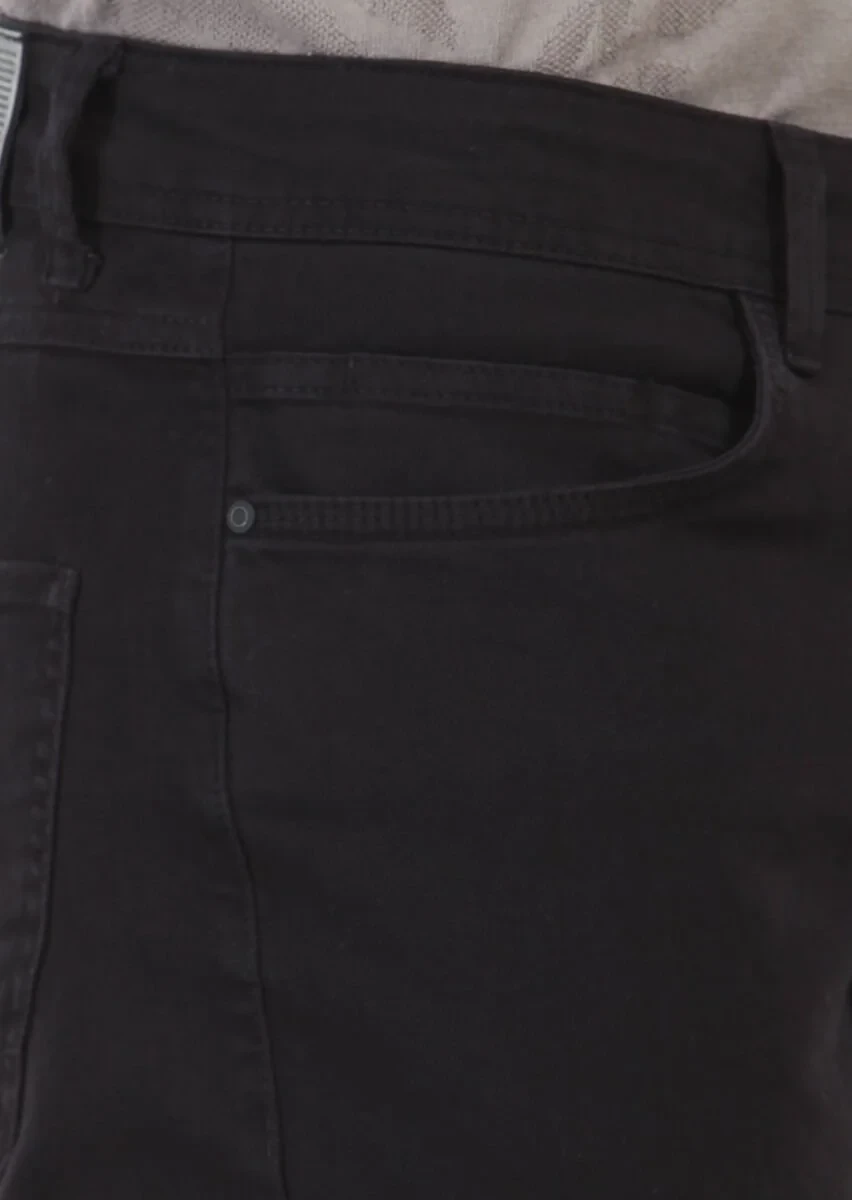 Black Weaving Slim Fit Casual Cotton Blended Trousers - 4