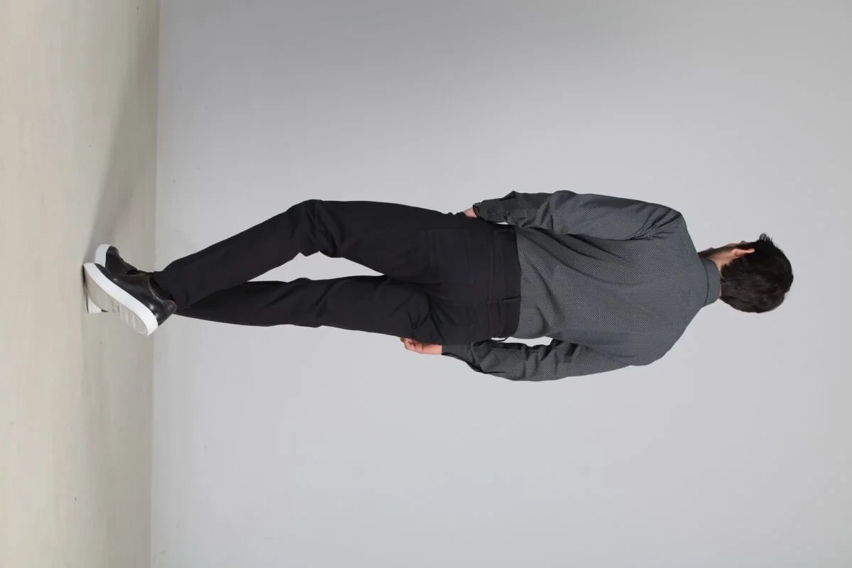 Black Weaving Slim Fit Casual Cotton Blended Trousers - 6
