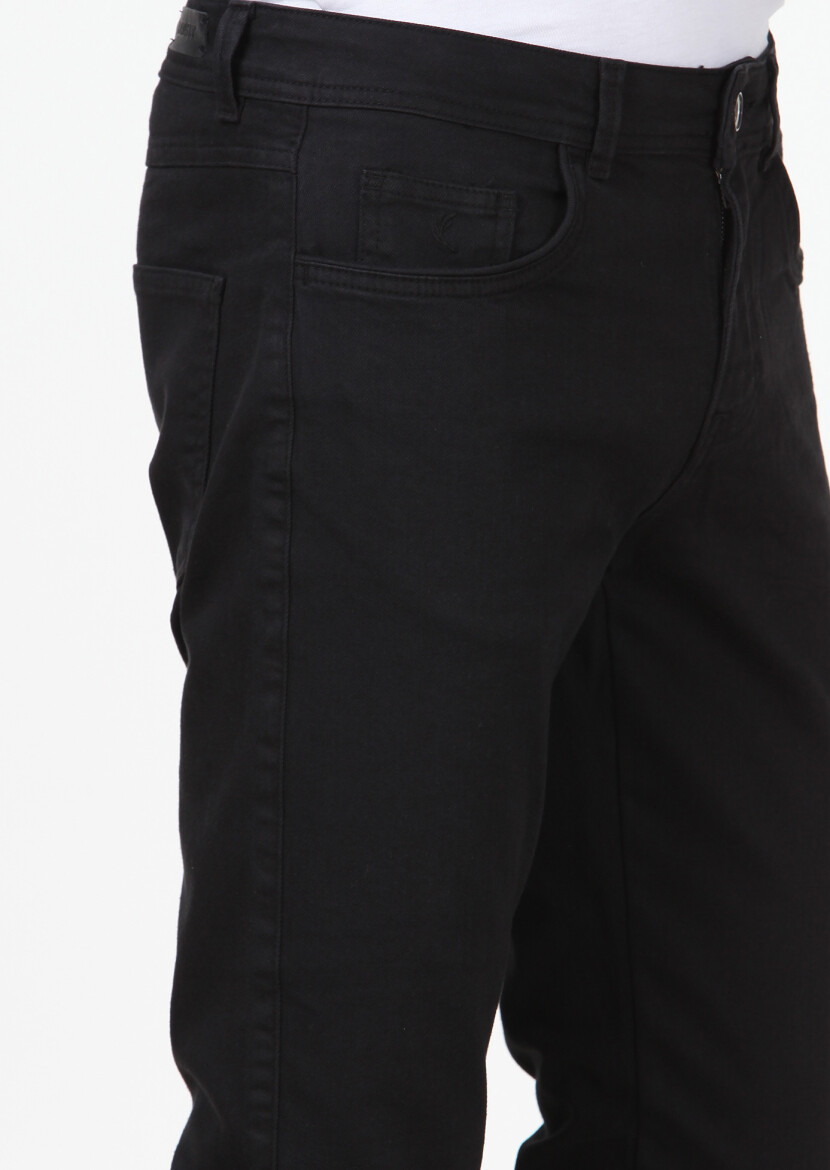 Black Weaving Slim Fit Casual Cotton Blended Trousers - 3