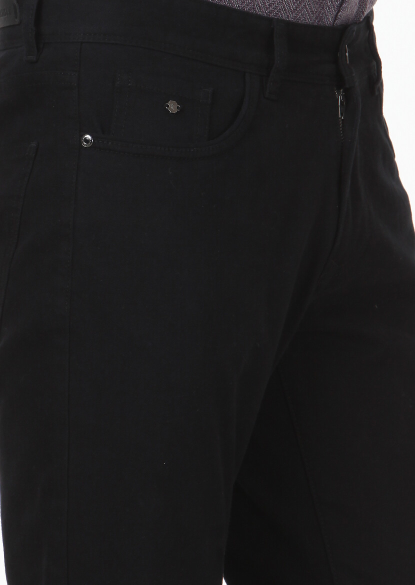 Black Weaving Slim Fit Casual Cotton Blended Trousers - 3