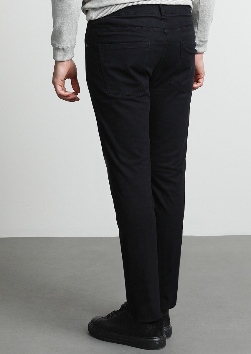 Black Weaving Slim Fit Casual Cotton Blended Trousers - 4