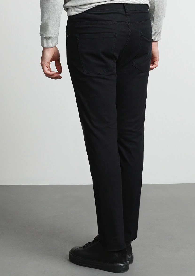 Black Weaving Slim Fit Casual Cotton Blended Trousers - 4