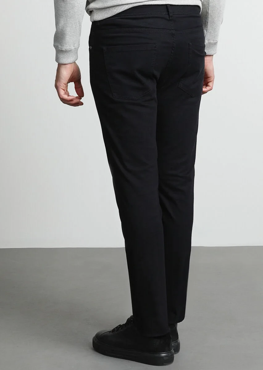 Black Weaving Slim Fit Casual Cotton Blended Trousers - 4