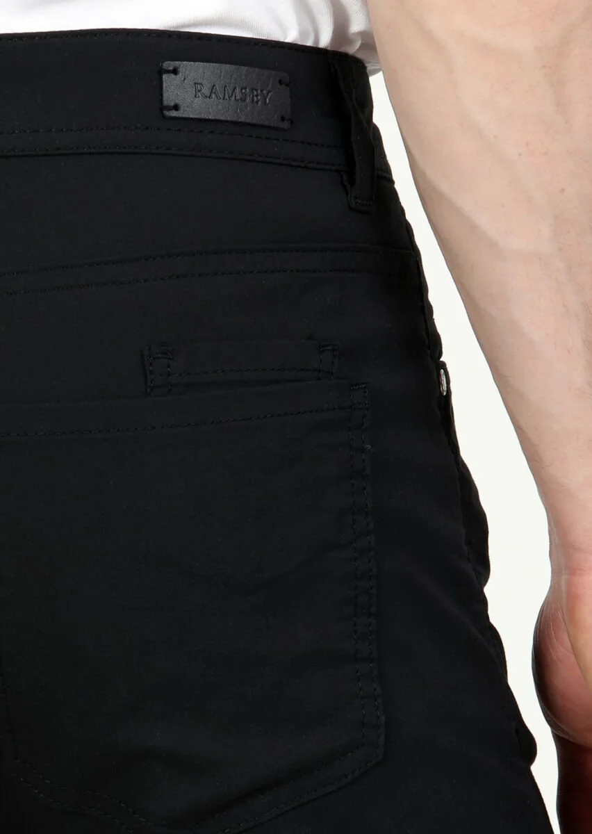 Black Weaving Slim Fit Casual Cotton Blended Trousers - 5