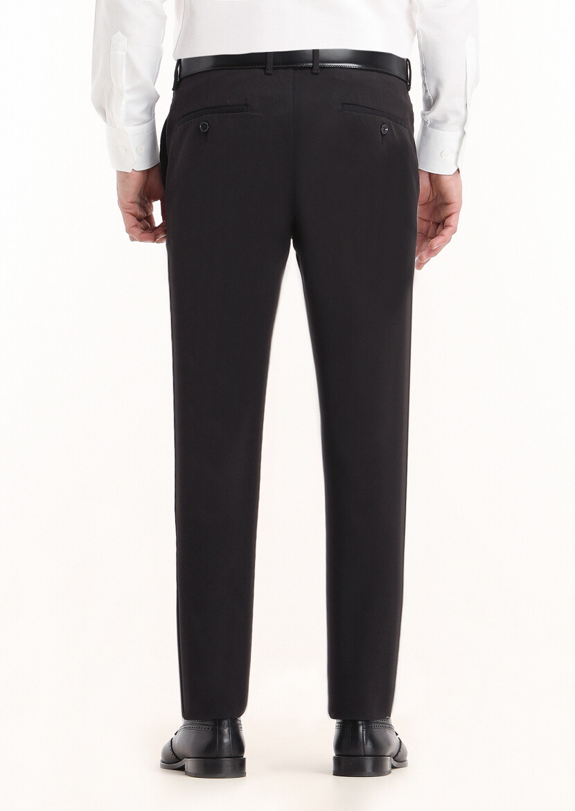 Black Weaving Slim Fit Casual Cotton Blended Trousers - 4