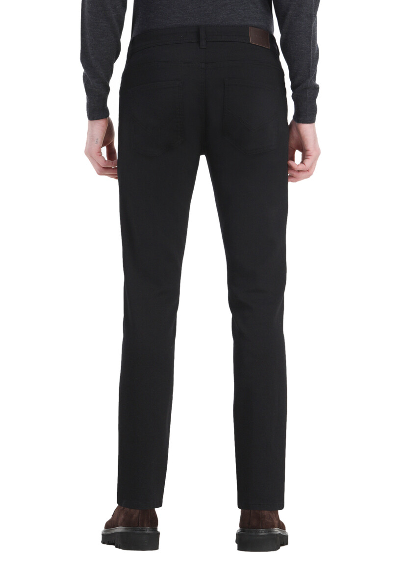 Black Weaving Slim Fit Casual Cotton Blended Trousers - 5