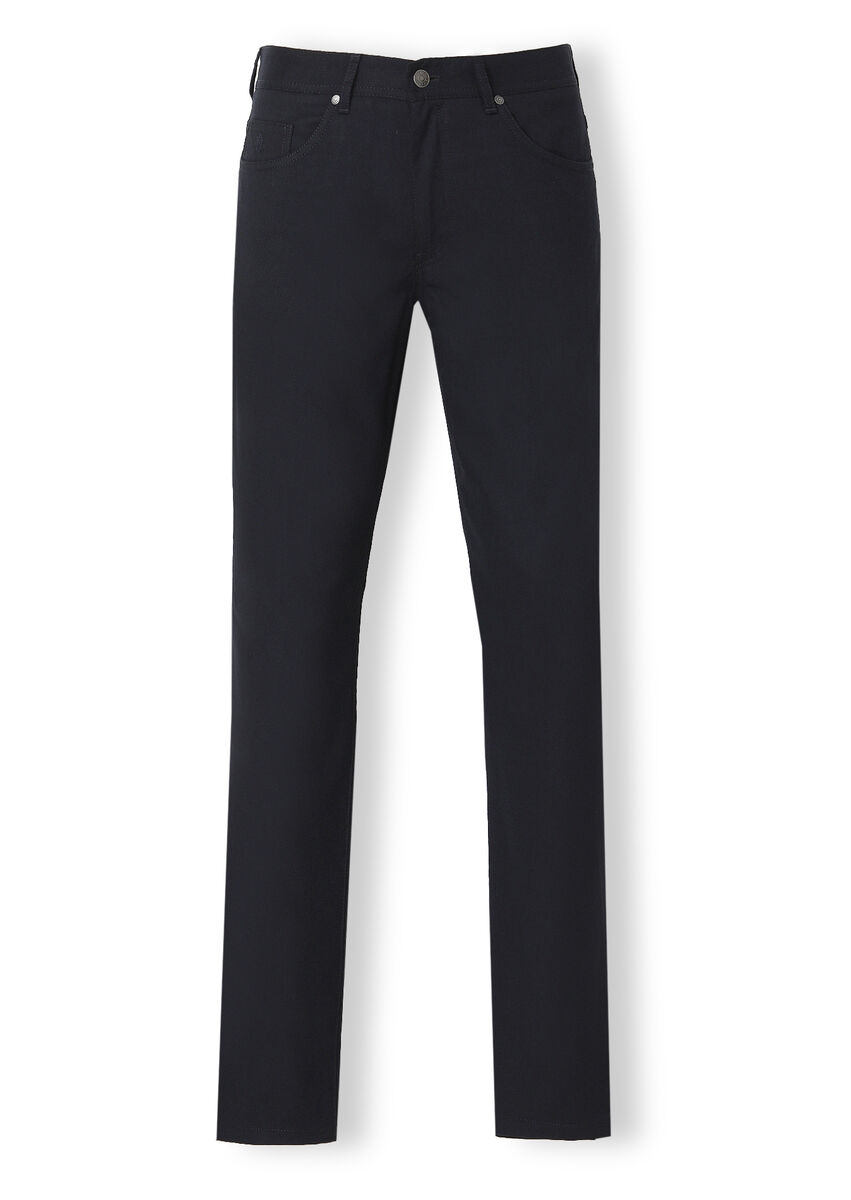 Black Weaving Slim Fit Casual Cotton Blended Trousers - 6