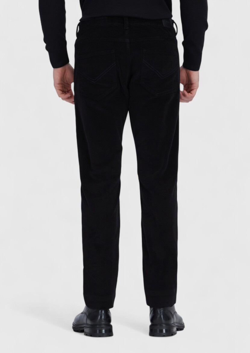 Black Weaving Slim Fit Casual Cotton Blended Trousers - 4