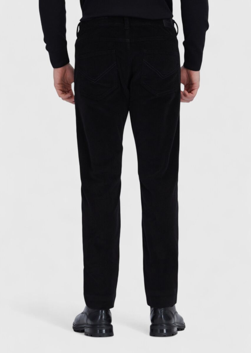 Black Weaving Slim Fit Casual Cotton Blended Trousers - 4