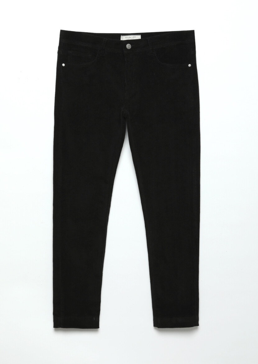 Black Weaving Slim Fit Casual Cotton Blended Trousers - 5