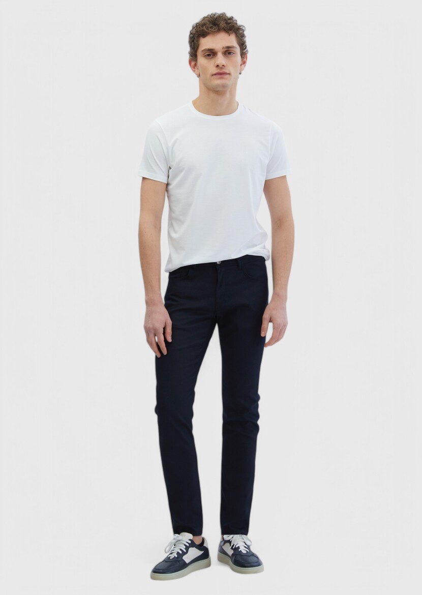 Black Weaving Slim Fit Casual Cotton Blended Trousers - RAMSEY