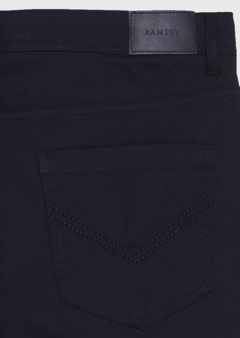 Black Weaving Slim Fit Casual Cotton Blended Trousers - 7