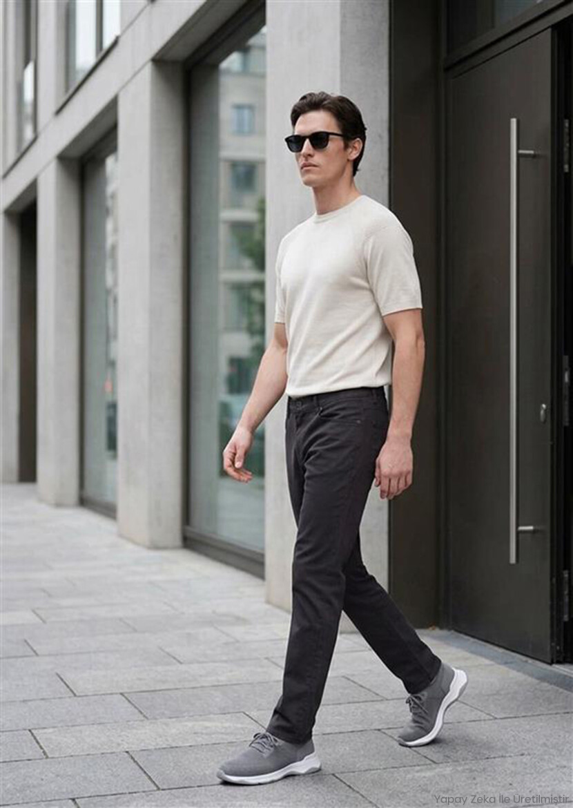 Black Weaving Slim Fit Casual Cotton Blended Trousers - RAMSEY
