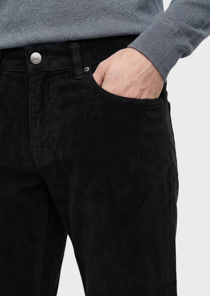 Black Weaving Slim Fit Casual Cotton Blended Trousers - 4