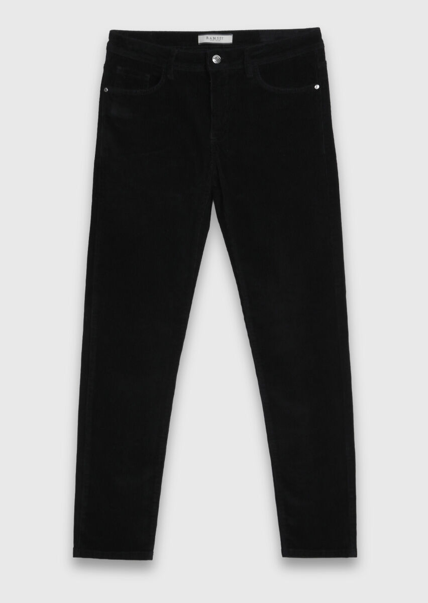 Black Weaving Slim Fit Casual Cotton Blended Trousers - 6