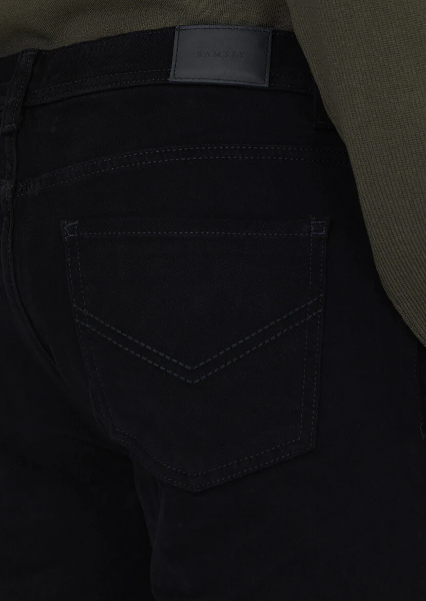 Black Weaving Slim Fit Casual Cotton Blended Trousers - 4