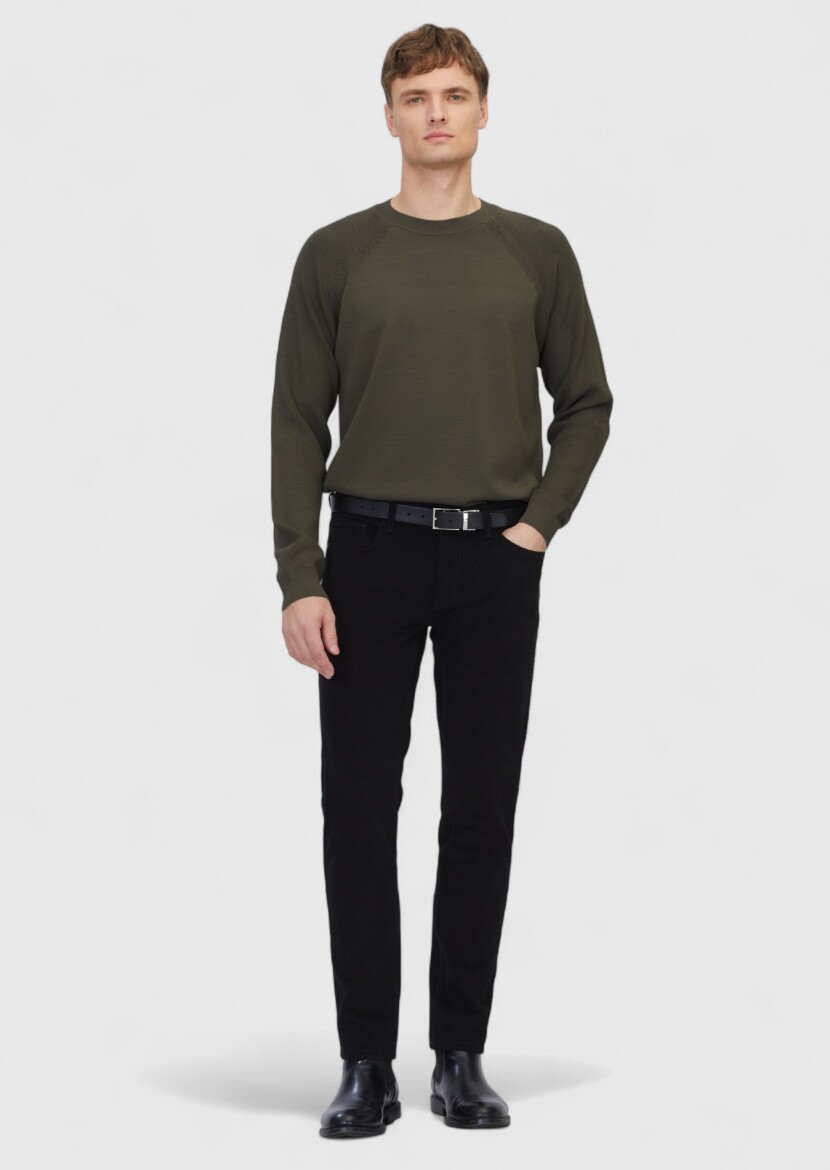 Black Weaving Slim Fit Casual Cotton Blended Trousers - RAMSEY