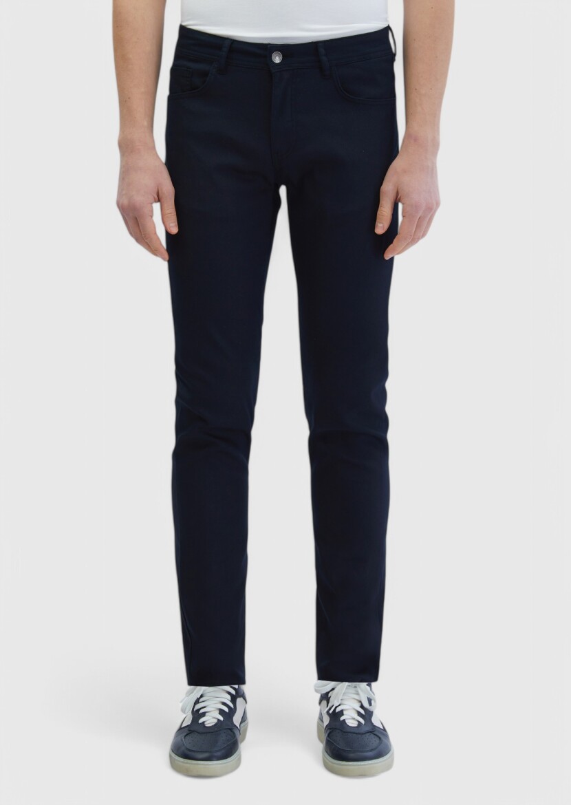 Black Weaving Slim Fit Casual Cotton Blended Trousers 
