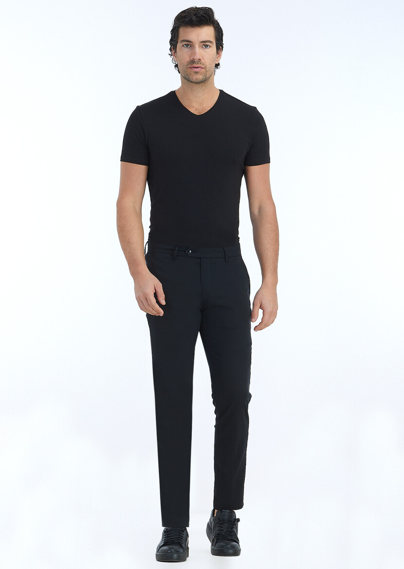 Black Weaving Slim Fit Casual Trousers 