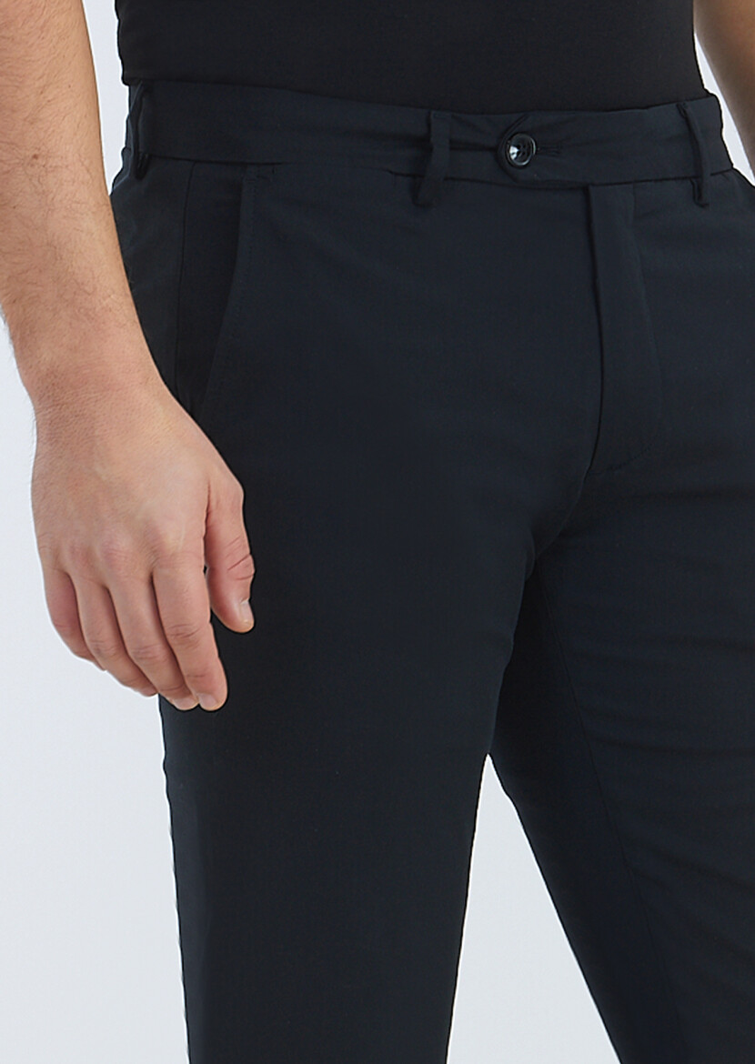 Black Weaving Slim Fit Casual Trousers - 3