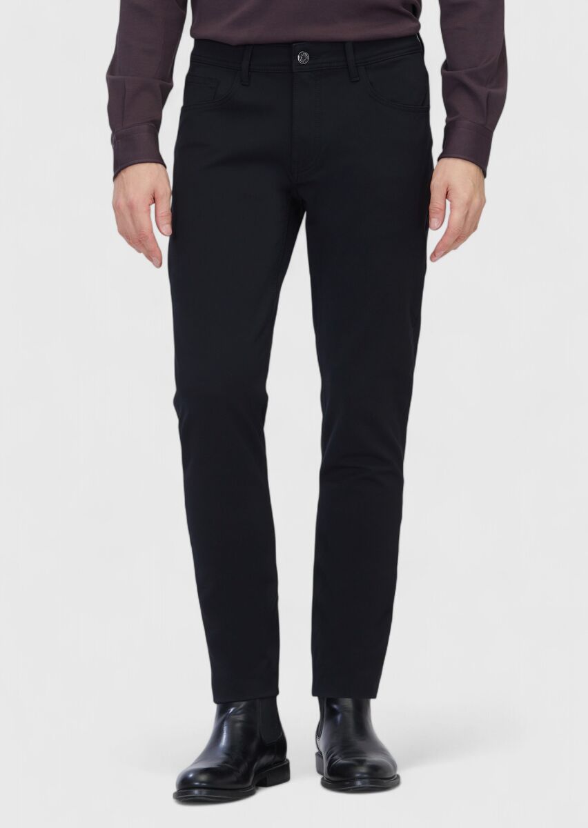 Black Weaving Slim Fit Casual Trousers - 2