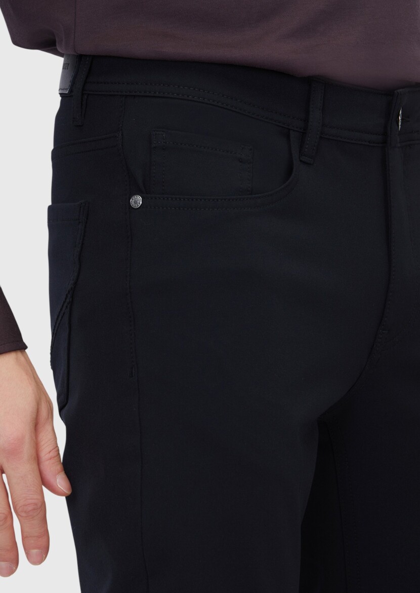 Black Weaving Slim Fit Casual Trousers - 3