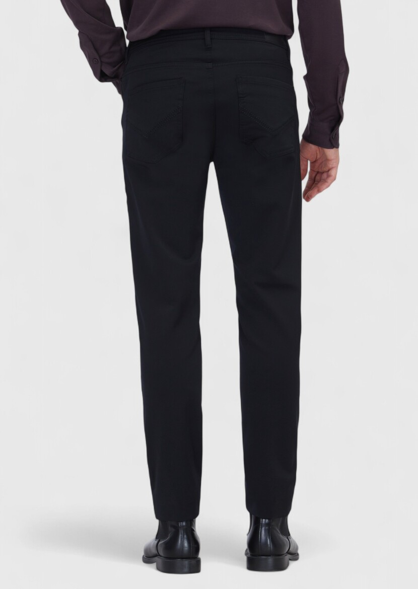 Black Weaving Slim Fit Casual Trousers - 5