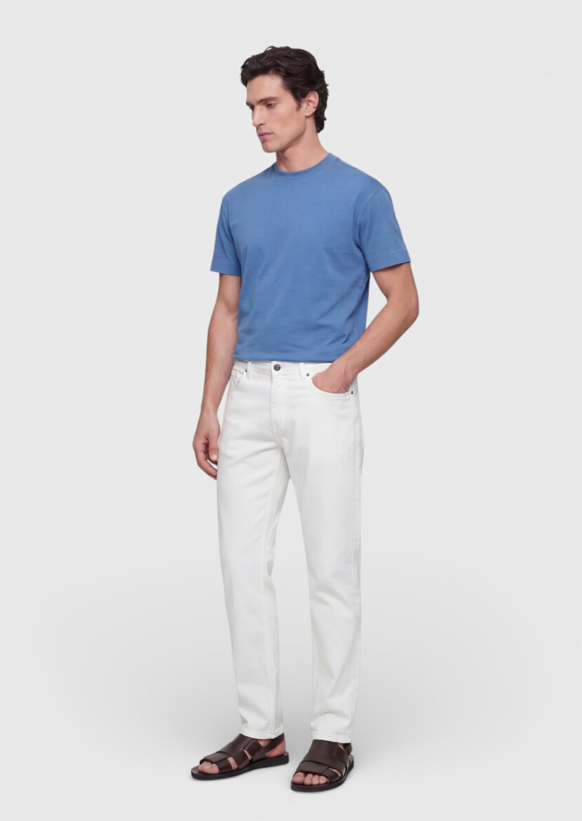 Blue Plain Crew Neck 100% Cotton T-Shirt - RAMSEY