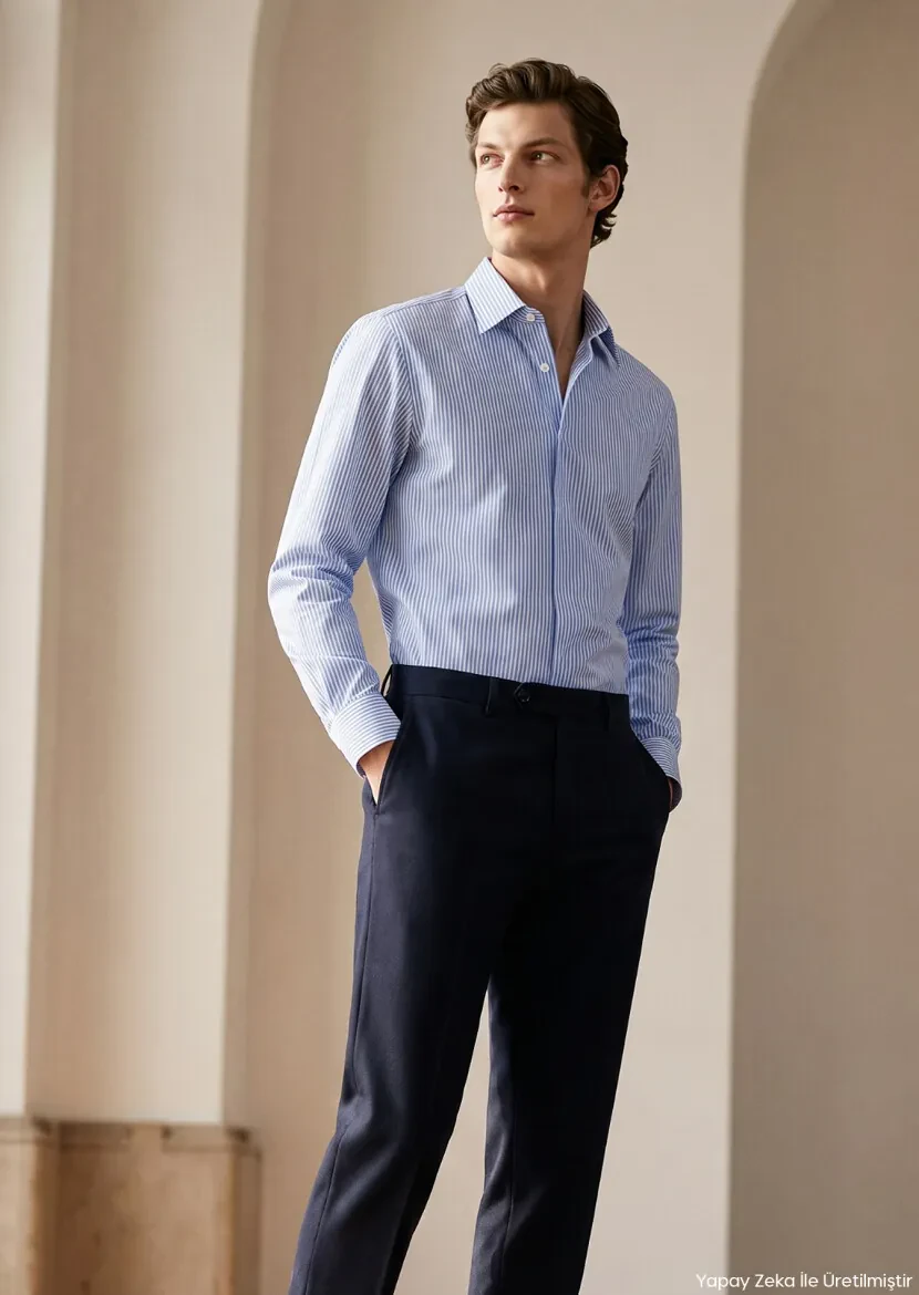 Blue Striped Casual Fit Long Weaving Casual 100% Cotton Shirt - RAMSEY