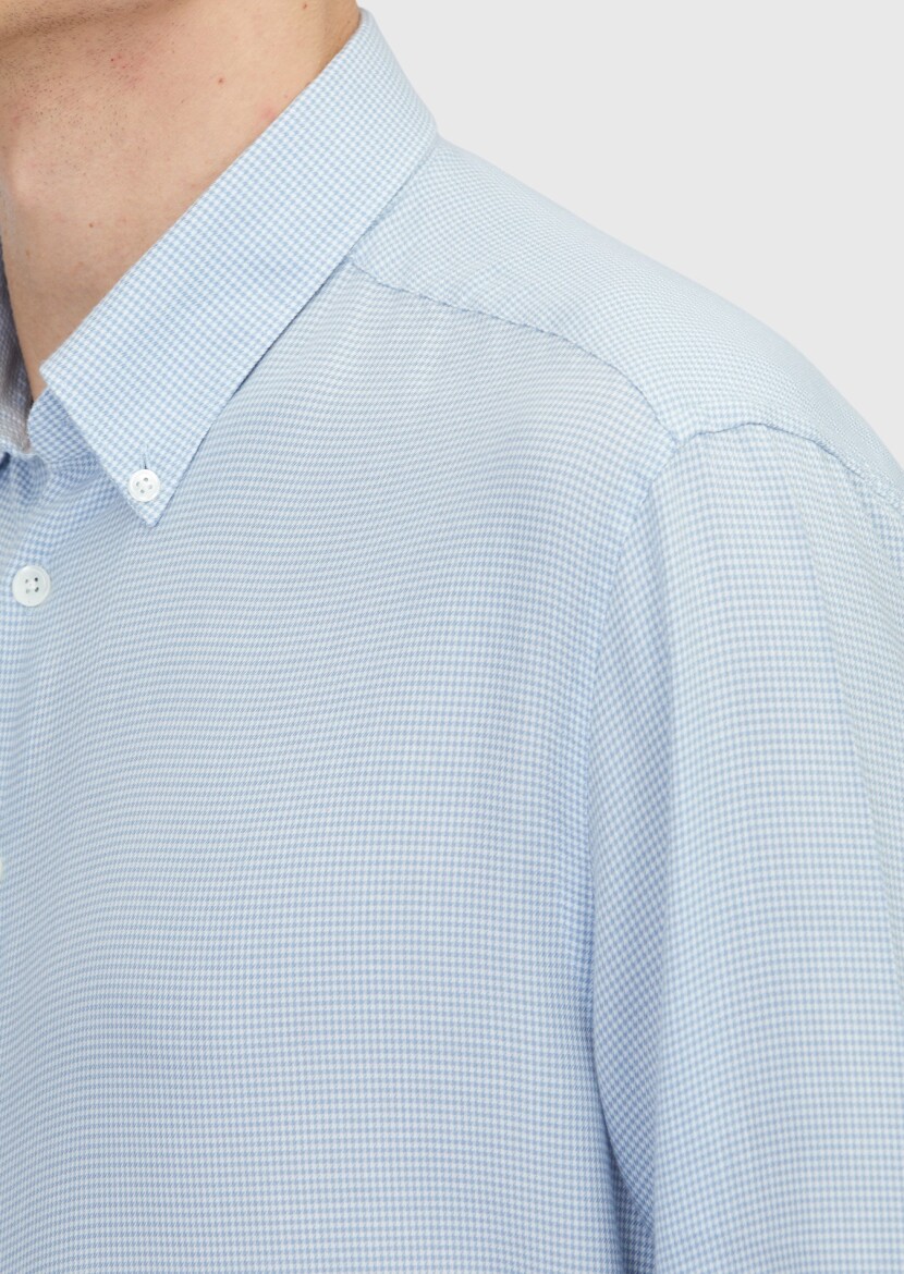 Blue Casual Fit Long Weaving Casual Cotton Blended Shirt - 4