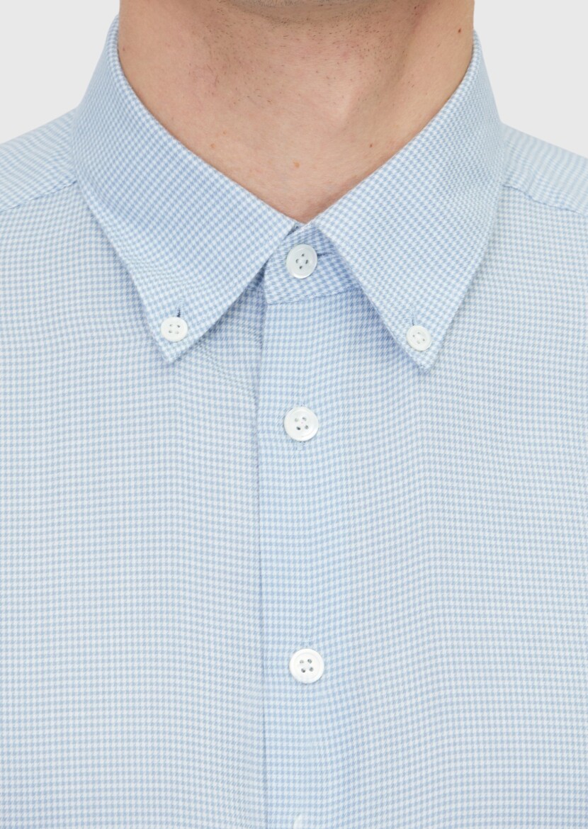 Blue Casual Fit Weaving Casual Cotton Blended Shirt - 5