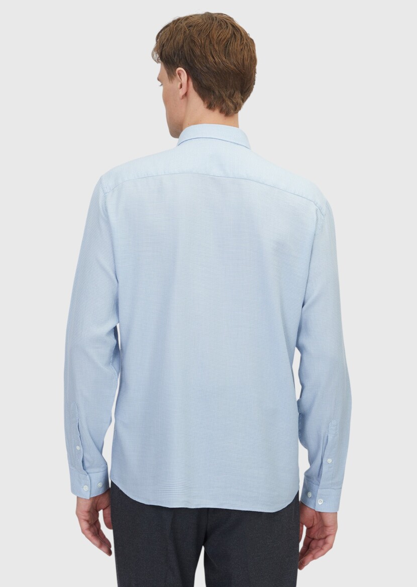 Blue Casual Fit Weaving Casual Cotton Blended Shirt - 6