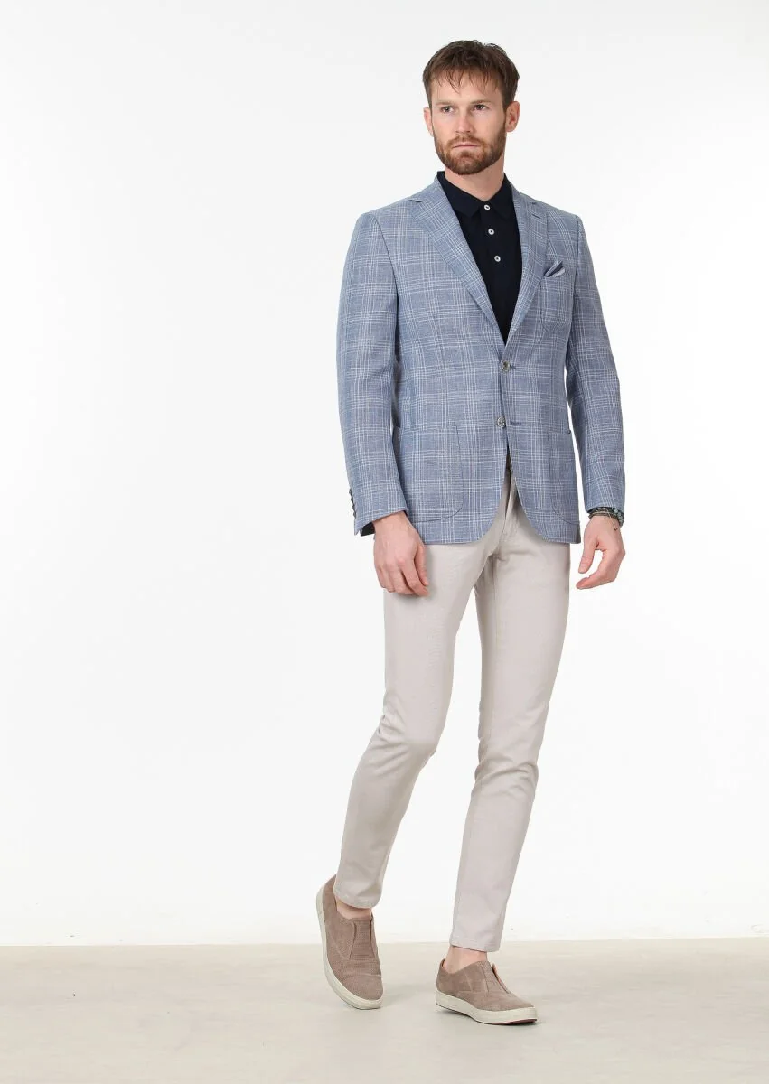 Blue Checkered Modern Fit Wool Blended Jacket - 2