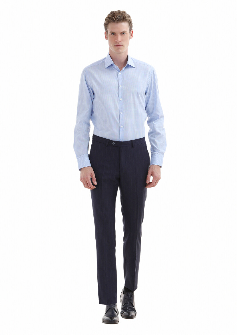 Blue Checkered Regular Fit Long Weaving Classical 100% Cotton Shirt - 1