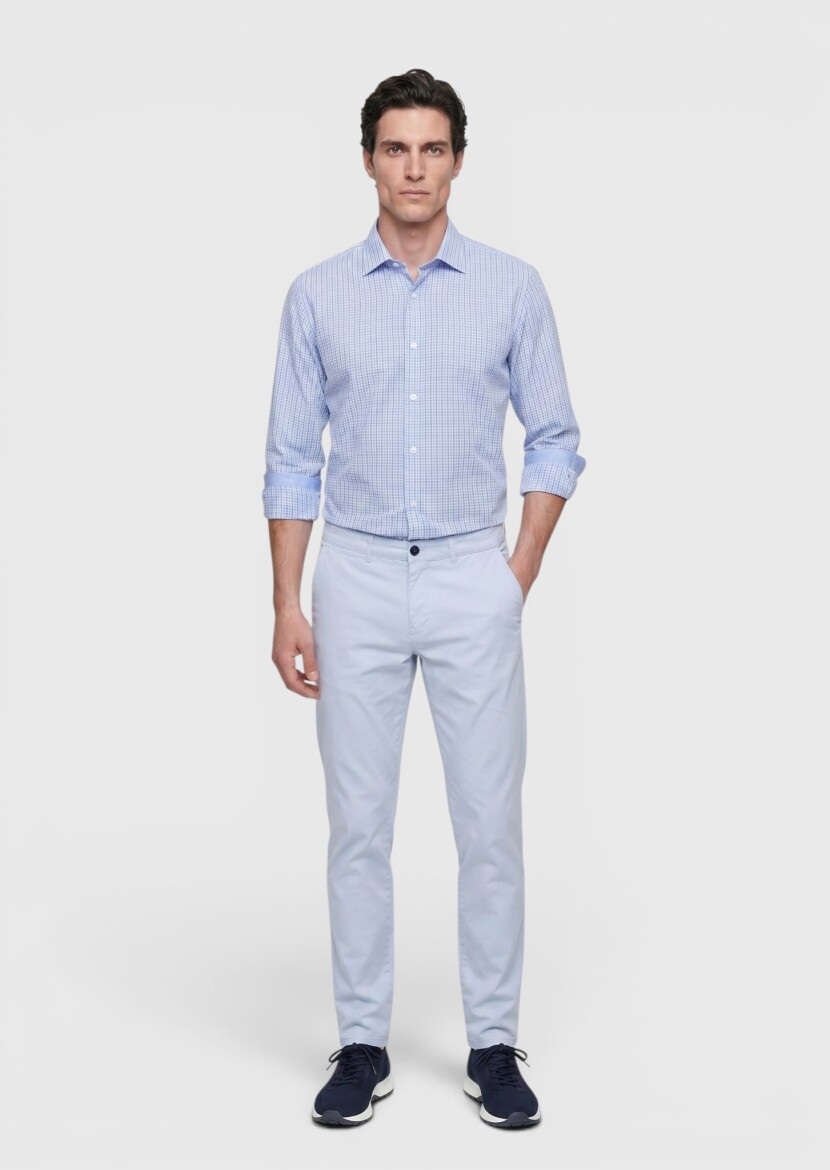 Blue Checkered Regular Fit Long Weaving Classical 100% Cotton Shirt - RAMSEY