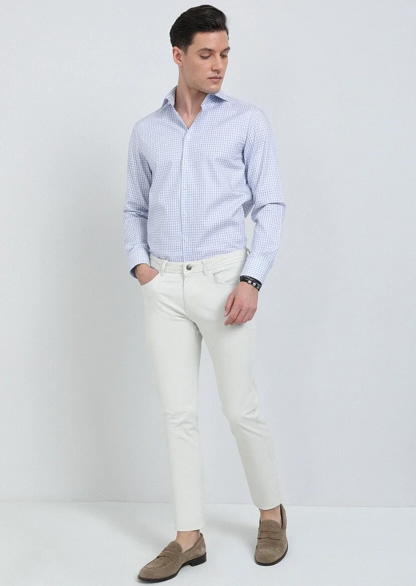Blue Checkered Regular Fit Weaving Classical 100% Cotton Shirt - 1