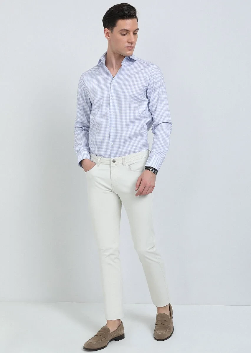 Blue Checkered Regular Fit Weaving Classical 100% Cotton Shirt - 1