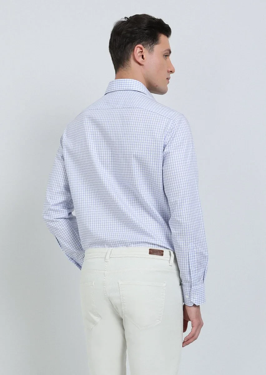 Blue Checkered Regular Fit Weaving Classical 100% Cotton Shirt - 5