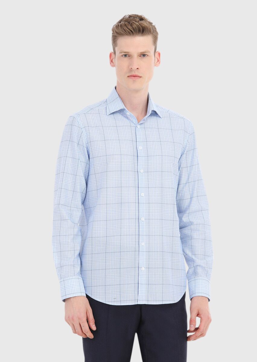 Blue Checkered Regular Fit Weaving Classical 100% Cotton Shirt - 2