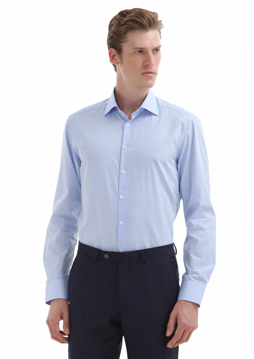 Blue Checkered Regular Fit Weaving Classical 100% Cotton Shirt - 2