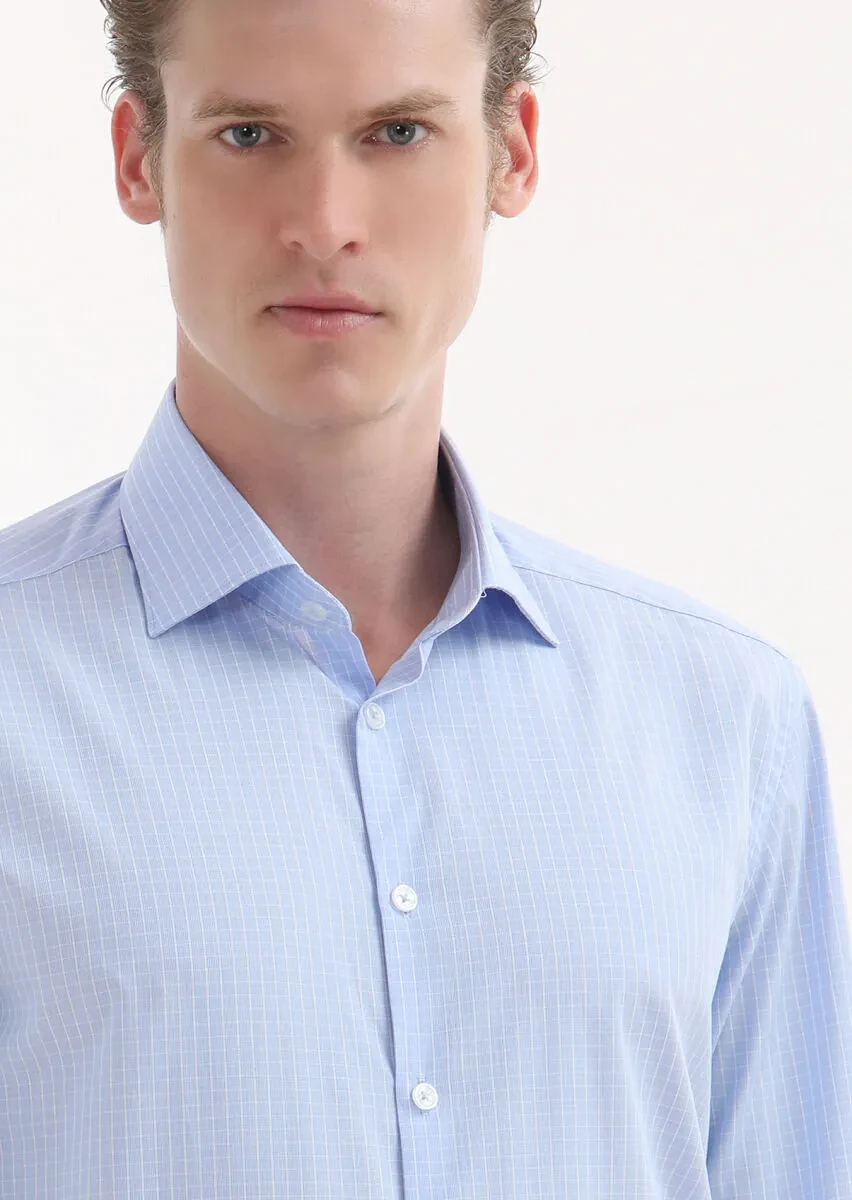 Blue Checkered Regular Fit Weaving Classical 100% Cotton Shirt - 3