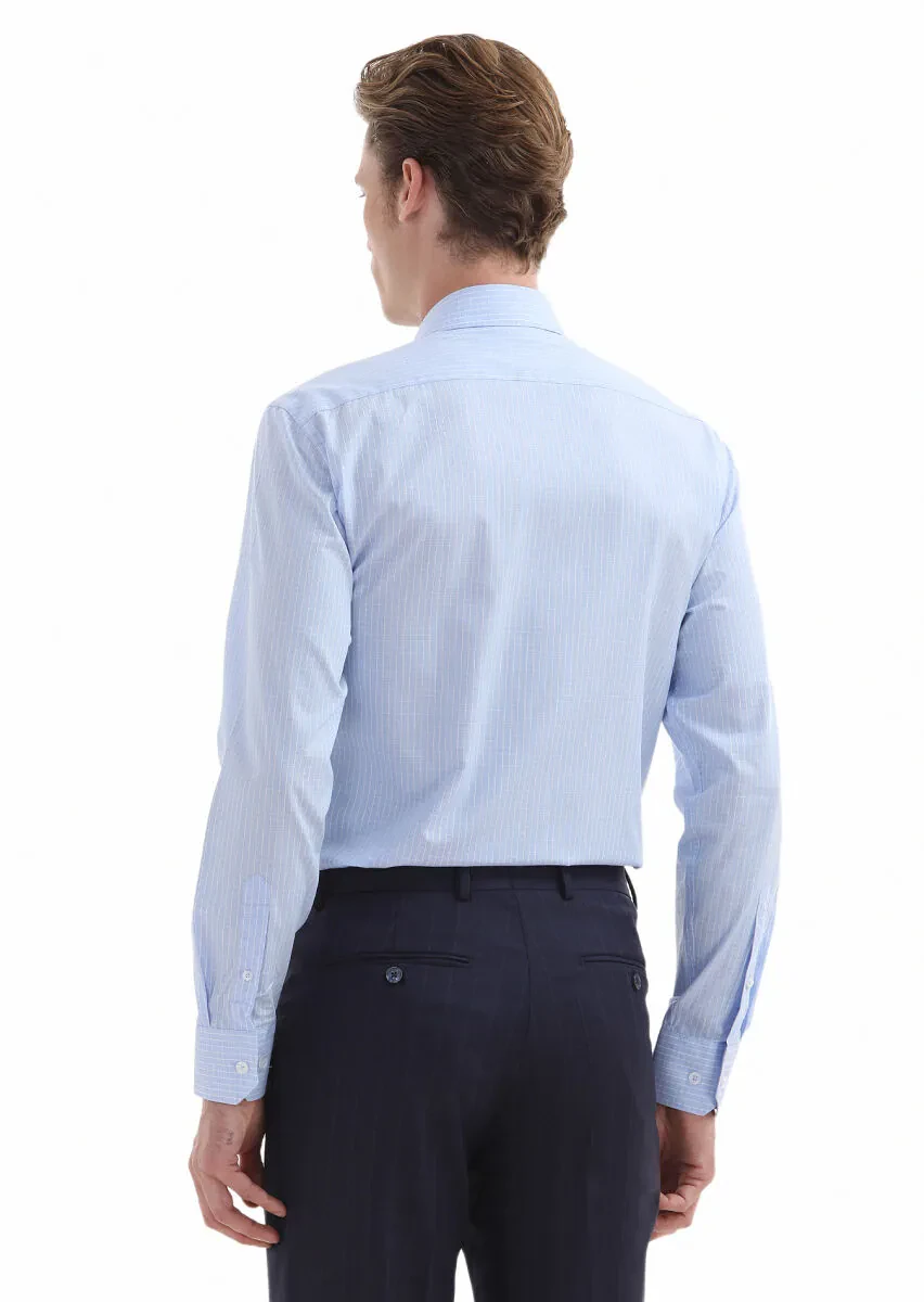 Blue Checkered Regular Fit Weaving Classical 100% Cotton Shirt - 4