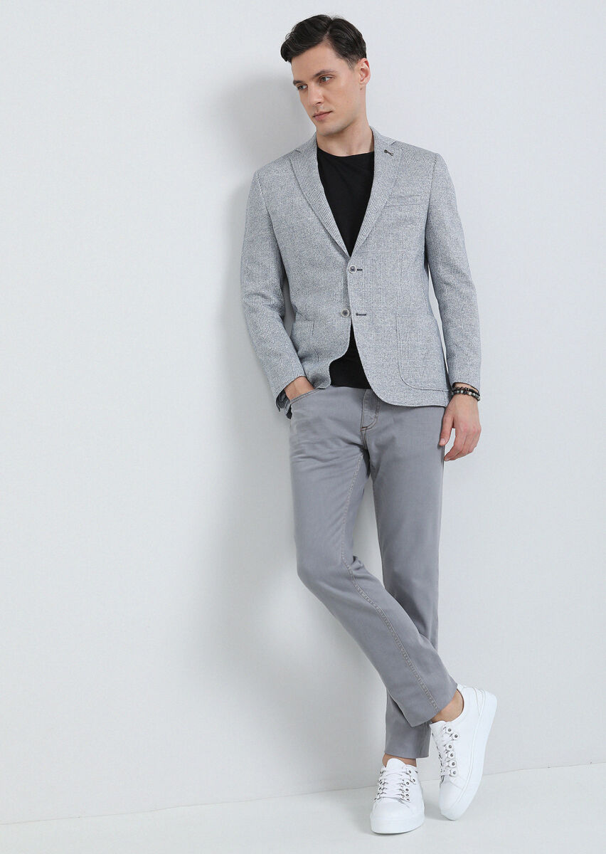 Blue Checkered Zeroweight Slim Fit Cotton Blended Jacket - 2