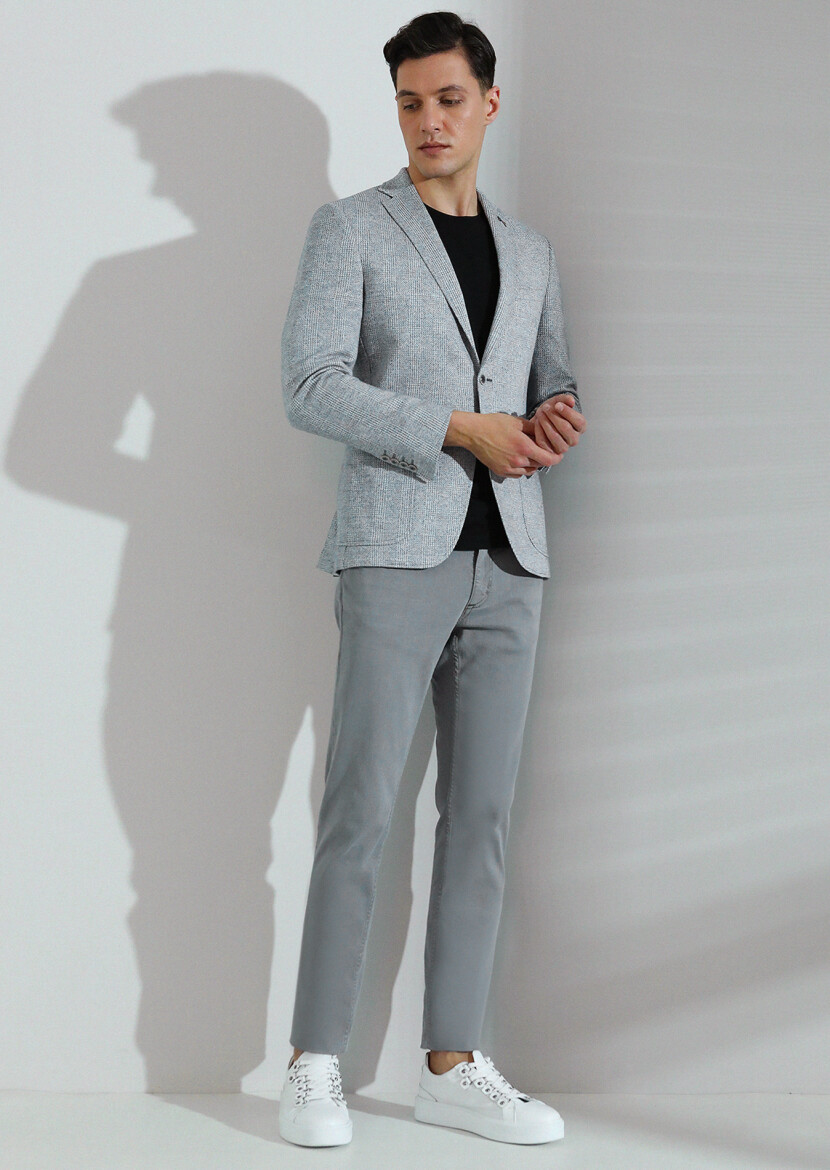 Blue Checkered Zeroweight Slim Fit Cotton Blended Jacket - 3