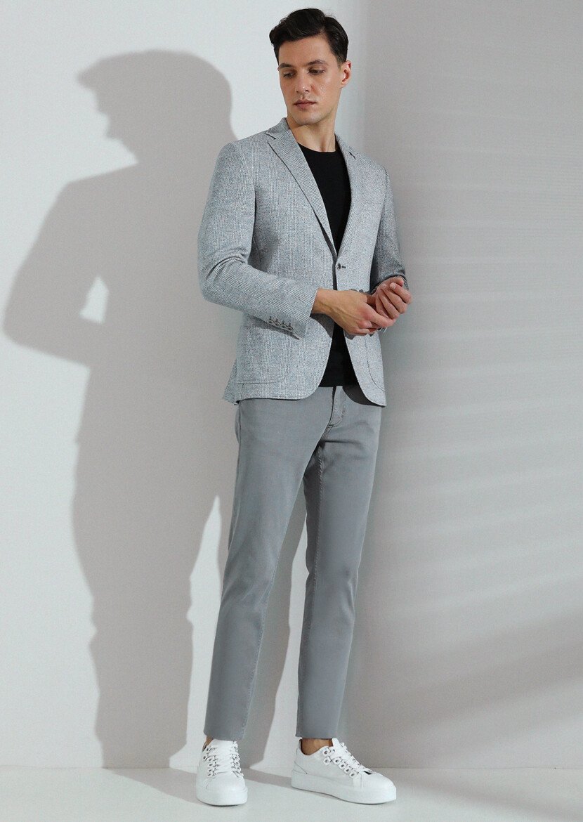 Blue Checkered Zeroweight Slim Fit Cotton Blended Jacket - 4